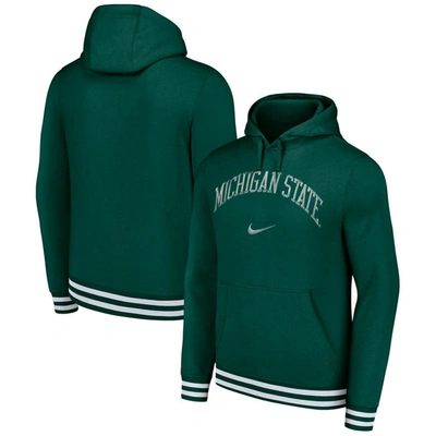 Shop Nike Green Michigan State Spartans Distressed Sketch Retro Fitted Pullover Hoodie