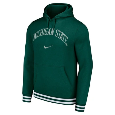 Shop Nike Green Michigan State Spartans Distressed Sketch Retro Fitted Pullover Hoodie