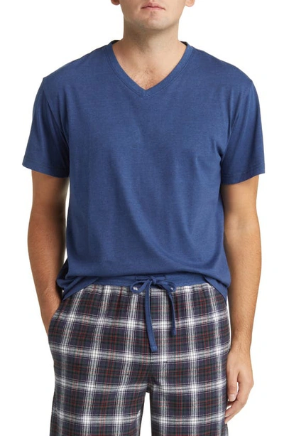 Shop Majestic V-neck T-shirt & Flannel Pajama Pants Set In Forest/ Blue
