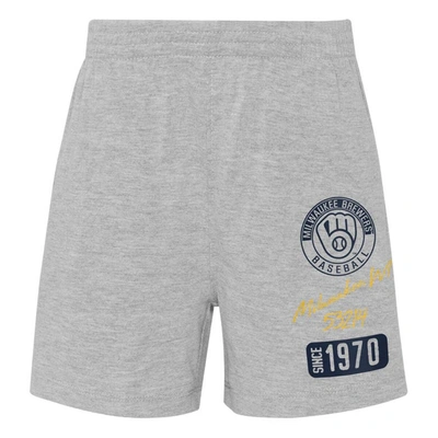 Shop Outerstuff Infant Gold/heather Gray Milwaukee Brewers Ground Out Baller Raglan T-shirt And Shorts Set