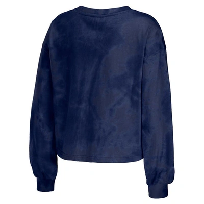 Shop Wear By Erin Andrews Navy Cleveland Guardians Tie-dye Cropped Pullover Sweatshirt & Shorts Lounge Se