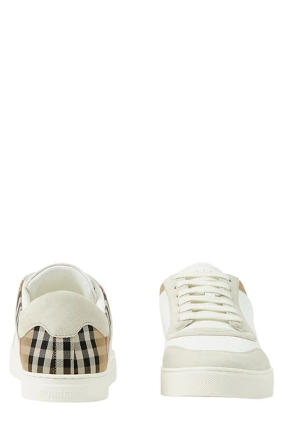 Shop Burberry Stevie Leather & Canvas Check Sneaker In Off White/ Beige Ip Check