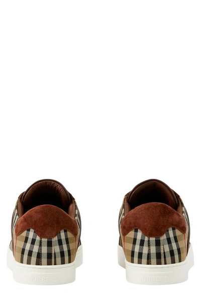 Shop Burberry Stevie Leather & Canvas Check Sneaker In Ox/ Arbeige Ip Check