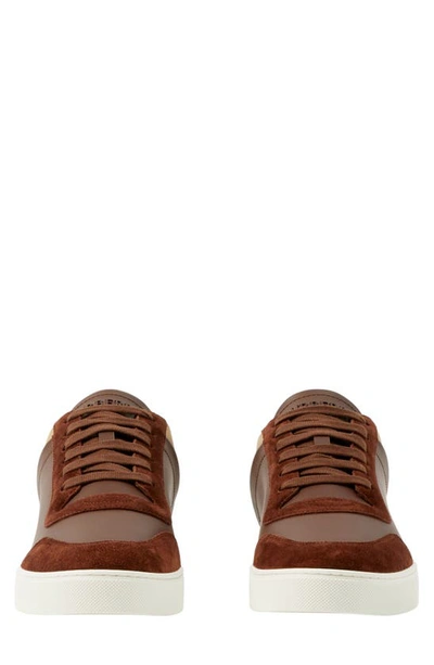 Shop Burberry Stevie Leather & Canvas Check Sneaker In Ox/ Arbeige Ip Check