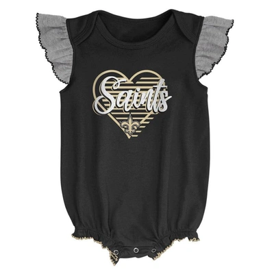 Shop Outerstuff Girls Newborn & Infant Black/heathered Gray New Orleans Saints All The Love Bodysuit Bib & Booties S