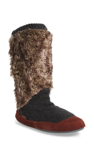 Shop Acorn Slouch Slipper Boot In Charcoal Faux Fur