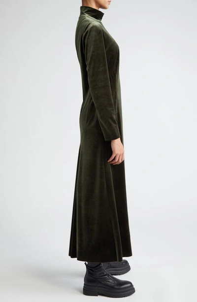 Shop Akris Mock Neck Long Sleeve Fluid Stretch Velvet Gown In 054 Moss