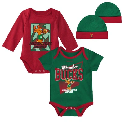 Shop Mitchell & Ness Infant  Hunter Green/red Milwaukee Bucks Hardwood Classics Bodysuits & Cuffed Knit Ha