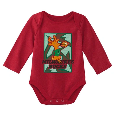 Shop Mitchell & Ness Infant  Hunter Green/red Milwaukee Bucks Hardwood Classics Bodysuits & Cuffed Knit Ha