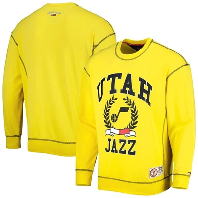 Shop Tommy Jeans Gold Utah Jazz Peter French Terry Pullover Sweatshirt In Yellow