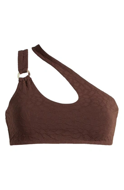 Shop Topshop Floral Jacquard One-shoulder Bikini Top In Brown