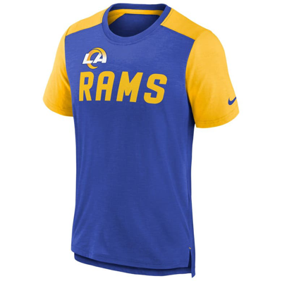 Shop Nike Youth  Heathered Royal/heathered Gold Los Angeles Rams Colorblock Team Name T-shirt In Heather Royal
