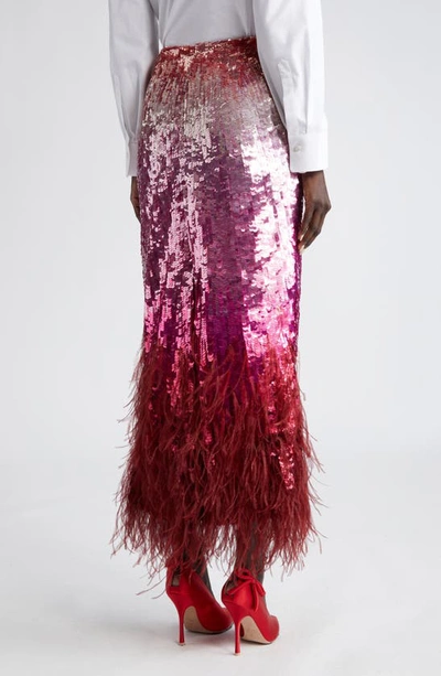 Shop Valentino Gradient Sequin Feather Detail Midi Skirt In Multicolor Rosa