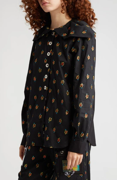 Shop Chopova Lowena Corinthian Sequin Embroidered Cotton Blouse In Black