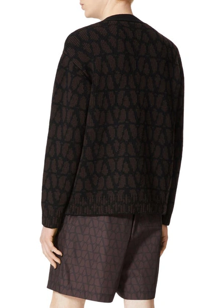 Shop Valentino Vlogo Toile Iconographe Virgin Wool Cardigan In Toile Iconograph Ebano/nero