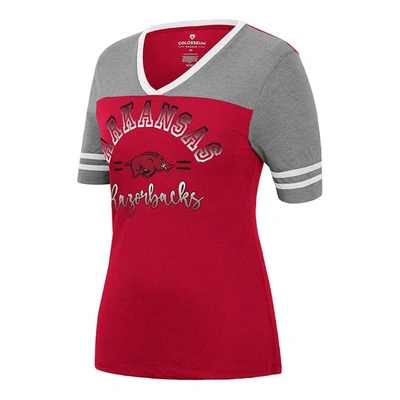 Colosseum Women's  Cardinal, Heathered Gray Arkansas Razorbacks There You Are V-neck T-shirt In Cardinal