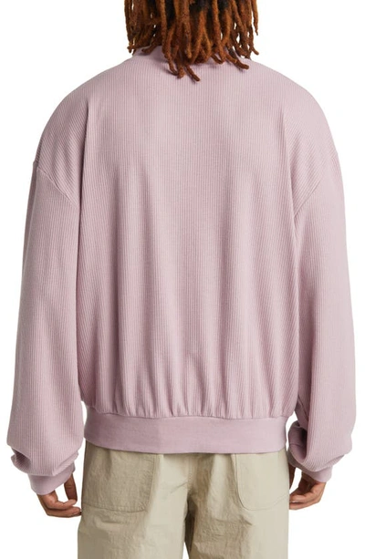 Shop Checks Boxy Waffle Knit Crewneck Sweatshirt In Lavender