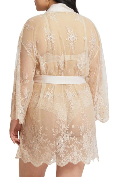 Rya Collection Plus Size Short Embroidered Lace Sheer Robe In Champagne