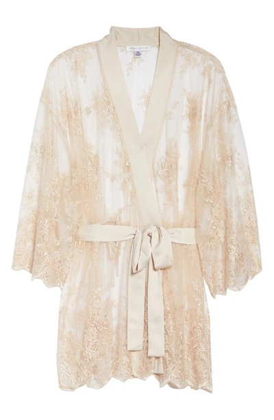Rya Collection Plus Size Short Embroidered Lace Sheer Robe In Champagne