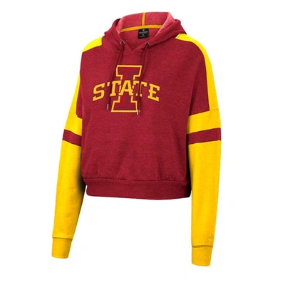Shop Colosseum Cardinal Iowa State Cyclones Throwback Stripe Arch Logo Cropped Pullover Hoodie