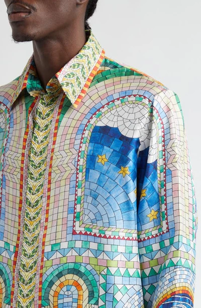 Shop Casablanca Mosaic De Damas Print Silk Button-up Shirt