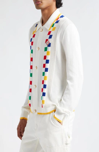Shop Casablanca Gabicci Checkerboard Jacquard Cotton Blend Cardigan In White