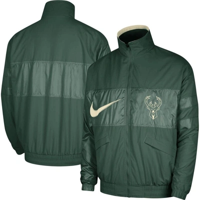 Shop Nike Hunter Green Milwaukee Bucks Courtside Versus Capsule Full-zip Jacket