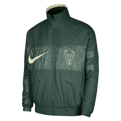 Shop Nike Hunter Green Milwaukee Bucks Courtside Versus Capsule Full-zip Jacket