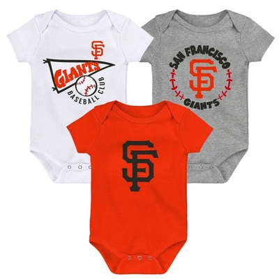 Shop Outerstuff Newborn & Infant Orange/white/heather Gray San Francisco Giants Biggest Little Fan 3-pack Bodysuit S