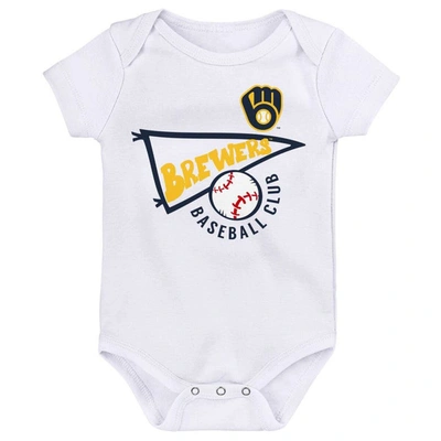 Shop Outerstuff Newborn & Infant Gold/white/heather Gray Milwaukee Brewers Biggest Little Fan 3-pack Bodysuit Set