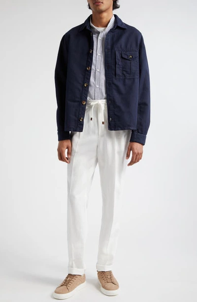 Shop Brunello Cucinelli Linen & Cotton Shirt Jacket In C2515 Ocean Blue