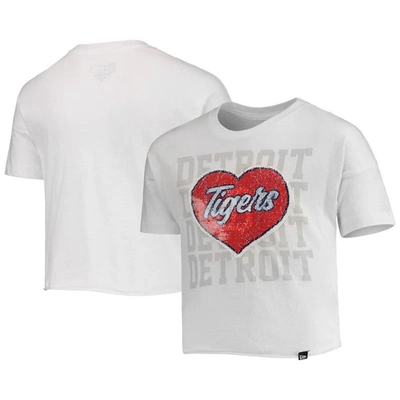 Shop New Era Girls Youth  White Detroit Tigers Flip Sequin Heart Crop Top