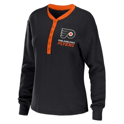 Shop Wear By Erin Andrews Black Philadelphia Flyers Waffle Henley Long Sleeve T-shirt