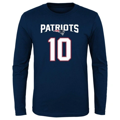 Outerstuff Youth Mac Jones Navy New England Patriots Mainliner Player Name & Number Long Sleeve T-sh In Navy