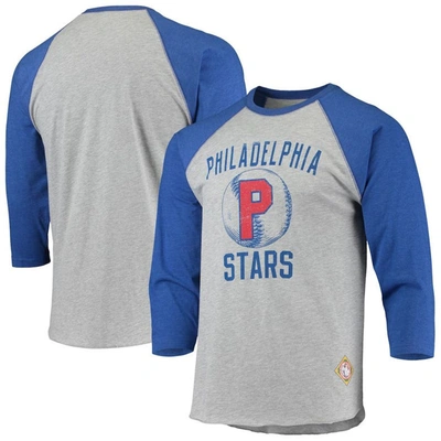 Shop Stitches Heathered Gray/royal Philadelphia Stars Negro League Wordmark Raglan 3/4-sleeve T-shirt In Heather Gray