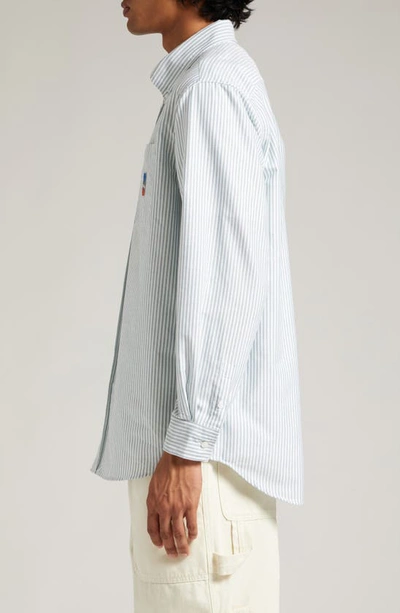 Shop Palmes Deuce Pinstripe Organic Cotton Button-down Shirt In Green Stripe