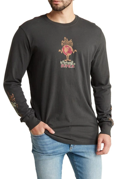 Shop Rvca Scorched Long Sleeve Graphic T-shirt In Pirate Black