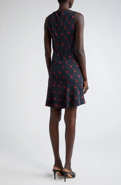 Shop Akris Punto Flamingo Print Sleeveless Crepe Shift Dress In Black And Red