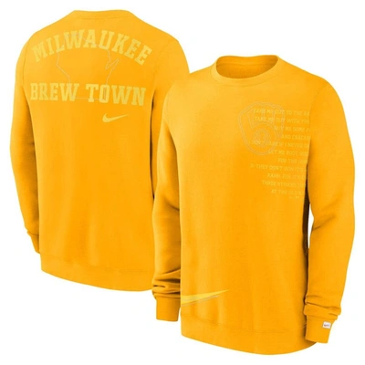 Shop Nike Gold Milwaukee Brewers Statement Ball Game Fleece Pullover Sweatshirt