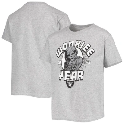 Shop Junk Food Youth  Heathered Gray Las Vegas Raiders Star Wars Wookie Of The Year T-shirt In Heather Gray