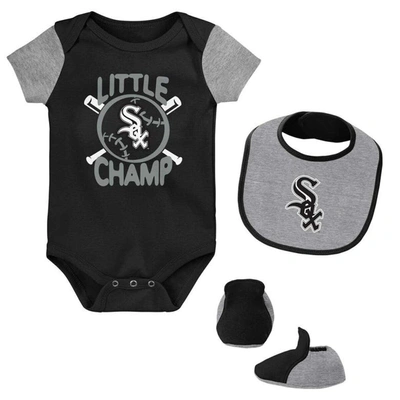 Shop Outerstuff Newborn & Infant Black/heather Gray Chicago White Sox Little Champ Three-pack Bodysuit Bib & Booties