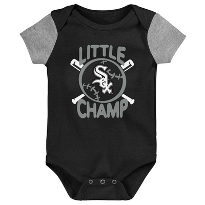 Shop Outerstuff Newborn & Infant Black/heather Gray Chicago White Sox Little Champ Three-pack Bodysuit Bib & Booties