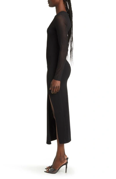 Shop Moon River Illusion Mesh Long Sleeve Dress In Black