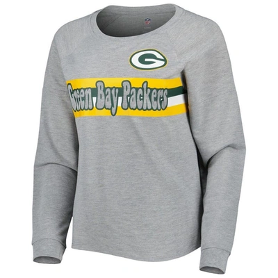 Shop Outerstuff Juniors Heathered Gray Green Bay Packers All Striped Up Raglan Long Sleeve T-shirt In Heather Gray