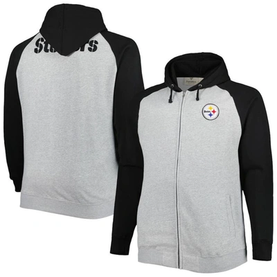 Shop Profile Heather Gray Pittsburgh Steelers Big & Tall Fleece Raglan Full-zip Hoodie Jacket