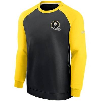 Shop Nike Black/gold Pittsburgh Steelers Historic Raglan Crew Performance Sweater