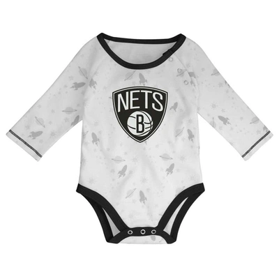 Shop Outerstuff Newborn & Infant White/black Brooklyn Nets Three-piece Dream Team Long Sleeve Bodysuit Cuffed Knit H
