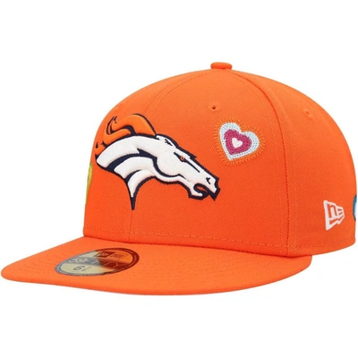 Shop New Era Orange Denver Broncos Chain Stitch Heart 59fifty Fitted Hat