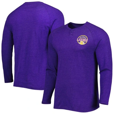 Shop Concepts Sport Heathered Purple Los Angeles Lakers Left Chest Henley Raglan Long Sleeve T-shirt In Heather Purple