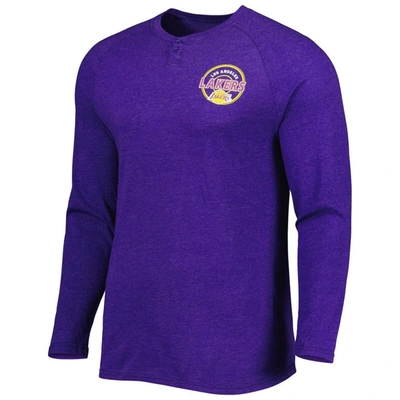 Shop Concepts Sport Heathered Purple Los Angeles Lakers Left Chest Henley Raglan Long Sleeve T-shirt In Heather Purple